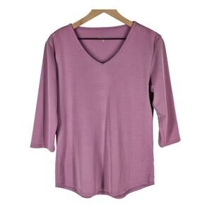SEGMENTS ESSENTIALS WOMEN'S PINK WOVEN V-NECK CASUAL BLOUSE TOP - SIZE MEDIUM